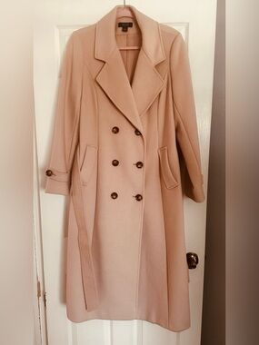HALOGEN Women's Blush Pink Belted Wool-Blend Trench Coat